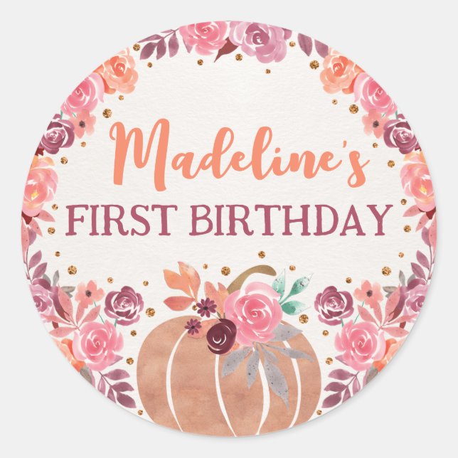 Little Pumpkin Boho Floral 1st Bday Sticker (Vorderseite)