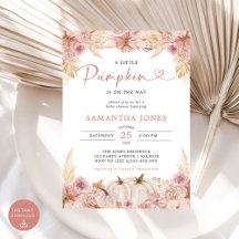 Little Pumpkin Boho Pink Pampas Grass Baby Dusche