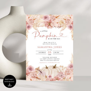 Little Pumpkin Boho Pink Pampas Grass Baby Dusche Einladung