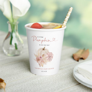 Little Pumpkin Boho Pink Pampas Grass Baby Dusche Pappbecher