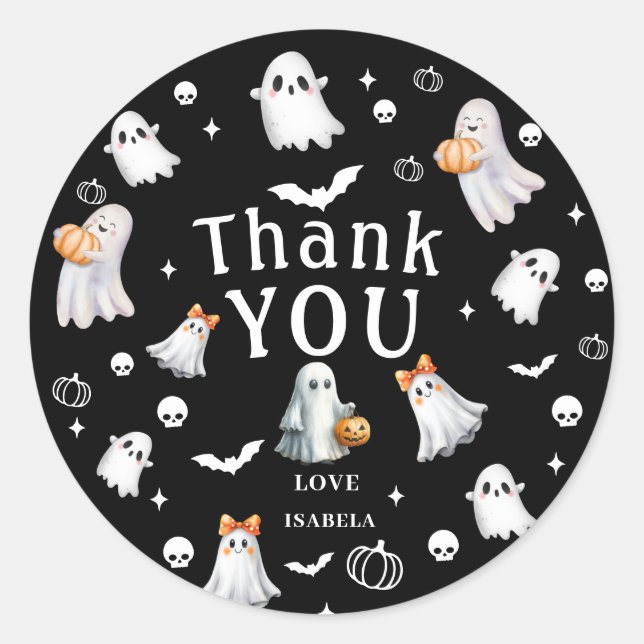 Little Pumpkin Boo – Halloween Baby Shower Runder Aufkleber (Vorderseite)