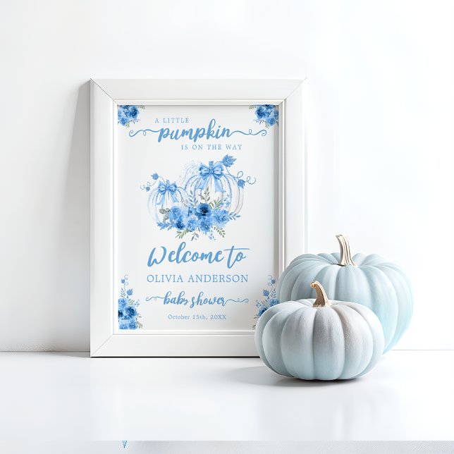 Little Pumpkin Bow Blue Baby Dusche Willkommen Poster (Von Creator hochgeladen)