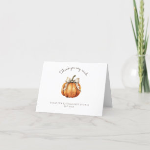 Little Pumpkin Bow Minimal Neutral Baby Dusche Dankeskarte