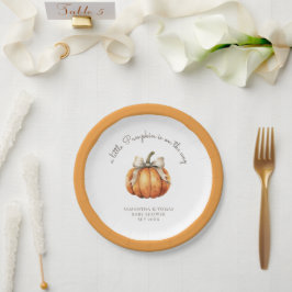 Little Pumpkin Bow Minimal Neutral Baby Dusche Pappteller