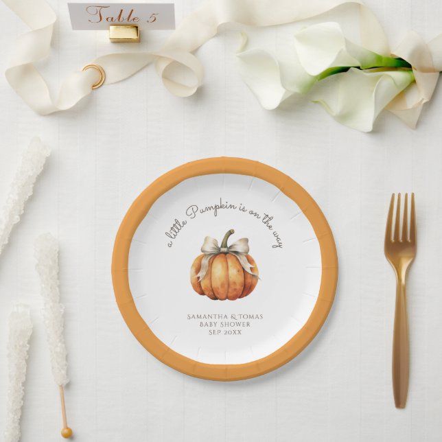 Little Pumpkin Bow Minimal Neutral Baby Dusche Pappteller (Hochzeit)
