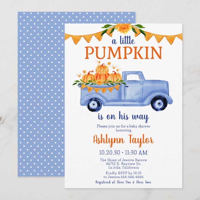 Little Pumpkin Boy Baby Shower Einladung (Vorne/Hinten)