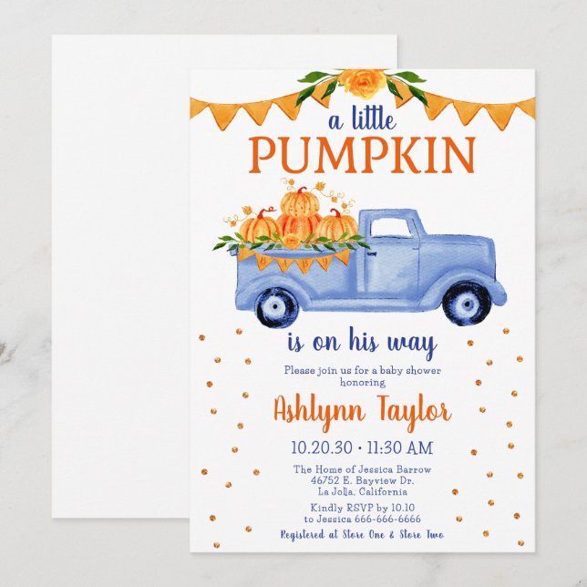 Little Pumpkin Boy Baby Shower Einladung (Vorne/Hinten)