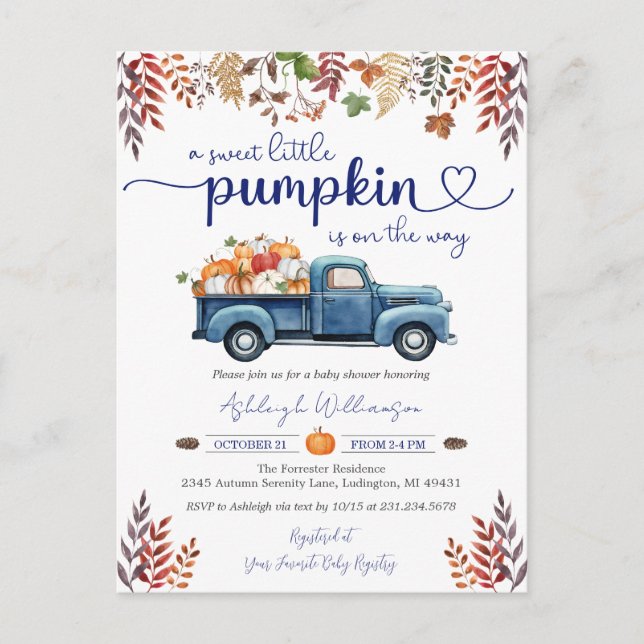 Little Pumpkin Boy Baby Shower Einladung Postkarte (Vorderseite)