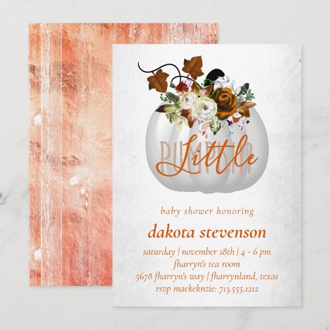 Little Pumpkin | Burnt Orange Floral Baby Shooter Einladung (Vorne/Hinten)
