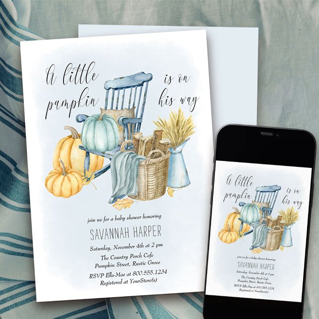 Little Pumpkin Country Porch Boy Baby Dusche Einladung (Boy Baby Shower Invitation from my Country Pumpkin collection - availabel printed or as a download)