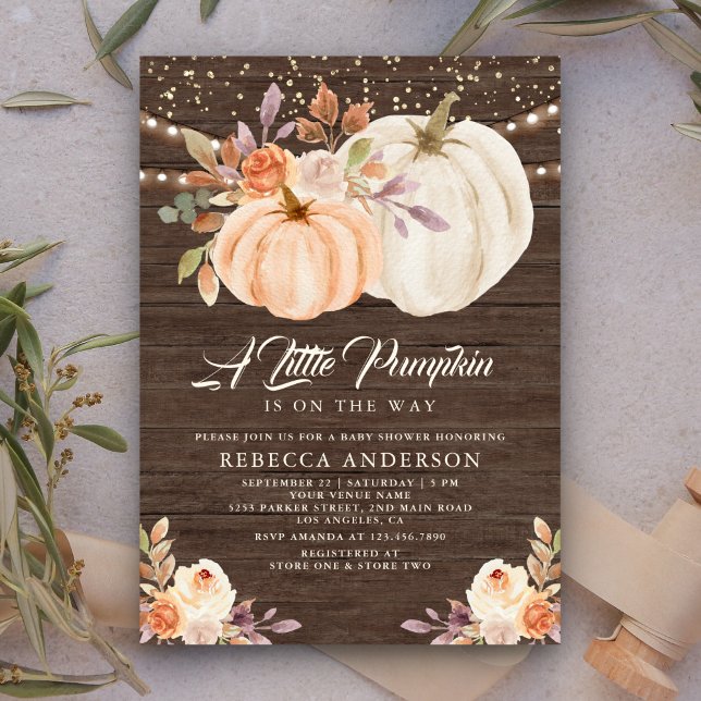 Little Pumpkin Earthy Floral Wood Baby Dusche Einladung (Von Creator hochgeladen)