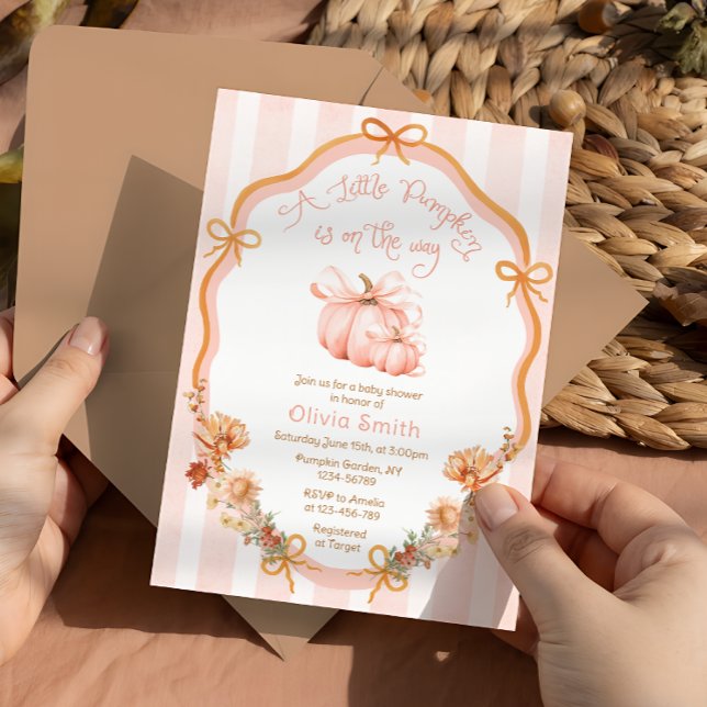 Little Pumpkin Elegant Bow Floral Baby Shower Einladung (Von Creator hochgeladen)