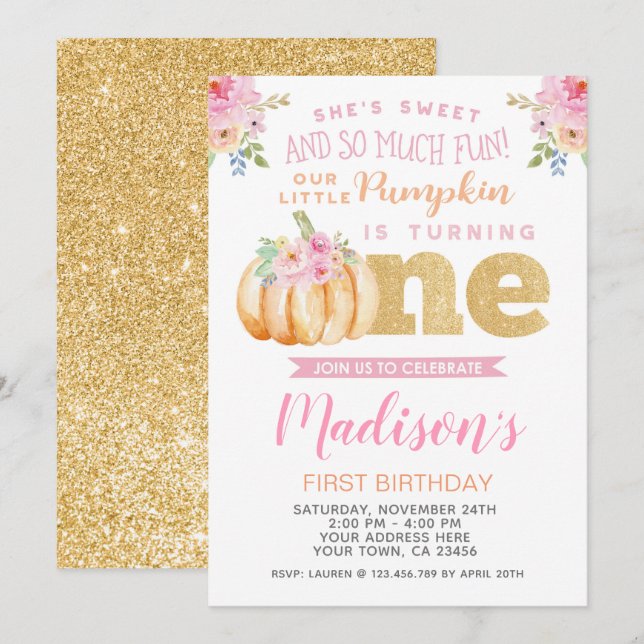 Little Pumpkin Erster Geburtstag Einladung (Vorne/Hinten)