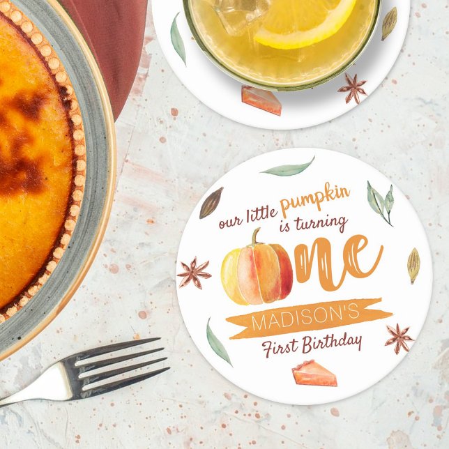 Little Pumpkin Fall 1. Geburtstag Runder Pappuntersetzer (Von Creator hochgeladen)