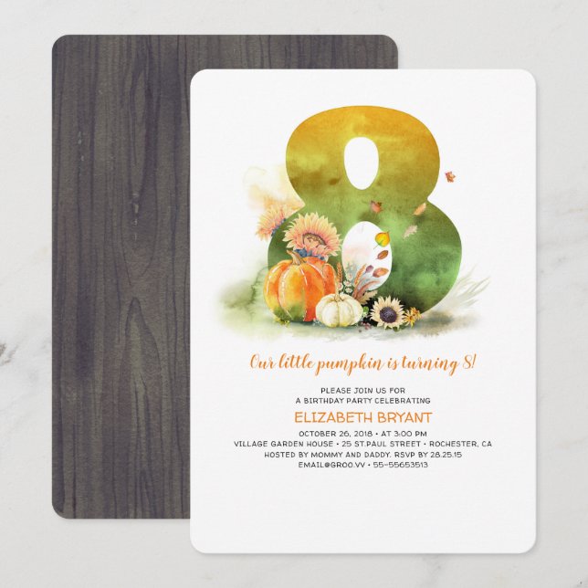 Little Pumpkin Fall 8. Geburtstagsparty Einladung (Vorne/Hinten)
