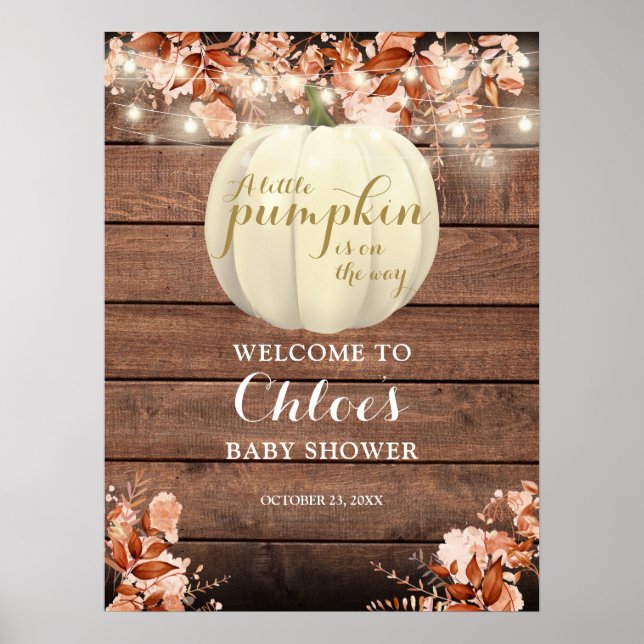 Little Pumpkin Fall Baby Dusche Begrüßungszeichen Poster (Vorne)