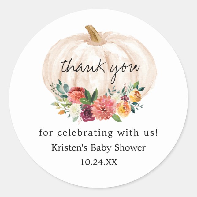 Little Pumpkin Fall Baby Dusche Danke Runder Aufkleber (Vorderseite)