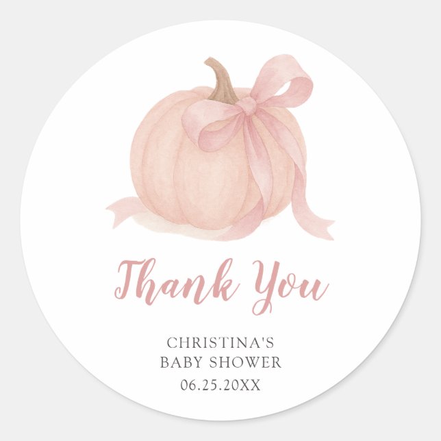 Little Pumpkin Fall Baby Dusche Danke Runder Aufkleber (Vorderseite)