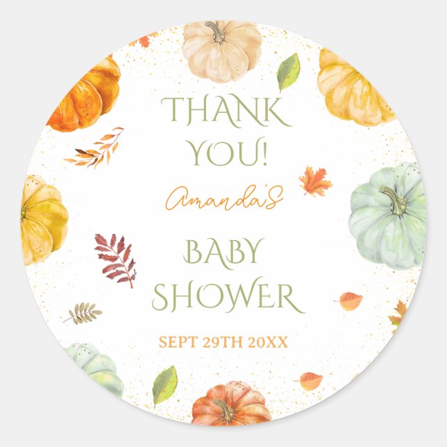 Little Pumpkin Fall Baby Dusche Danke Runder Aufkleber (Vorderseite)
