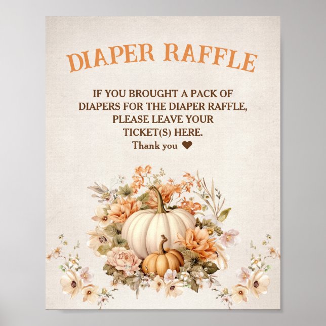 Little Pumpkin Fall Babydusche Windeln Raffle-Zeic Poster (Vorne)