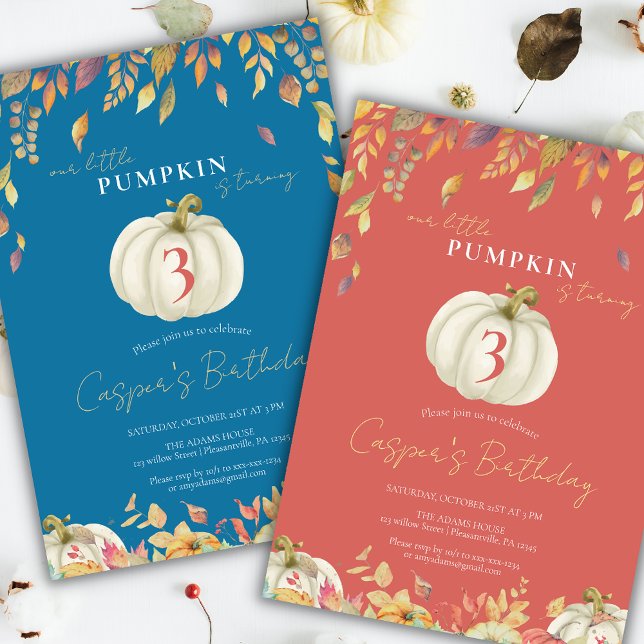 Little Pumpkin Fall Birthday Watercolor Blue Einladung (Von Creator hochgeladen)