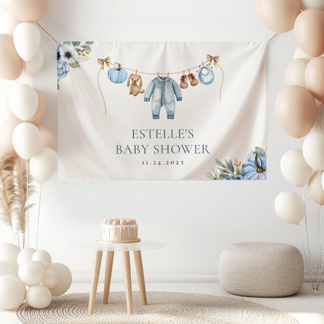 Little Pumpkin Fall Blue Floral Boy Baby Dusche Banner (Von Creator hochgeladen)