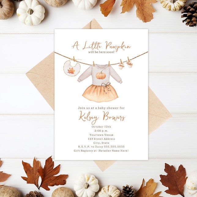 Little Pumpkin Fall Dress Girl Babydusche Einladung (Von Creator hochgeladen)