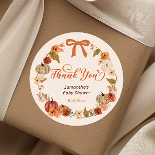Little Pumpkin Fall Floral Baby Dusche Danke Runder Aufkleber