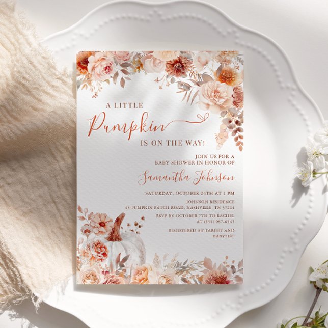 Little Pumpkin Fall Floral Baby Dusche Einladung (Von Creator hochgeladen)