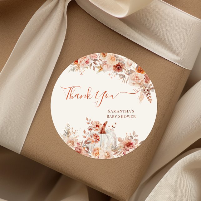 Little Pumpkin Fall Floral Baby Dusche Runder Aufkleber (Von Creator hochgeladen)