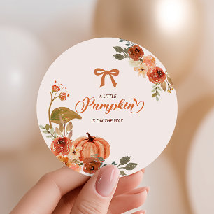 Little Pumpkin Fall Floral Baby Dusche Runder Aufkleber