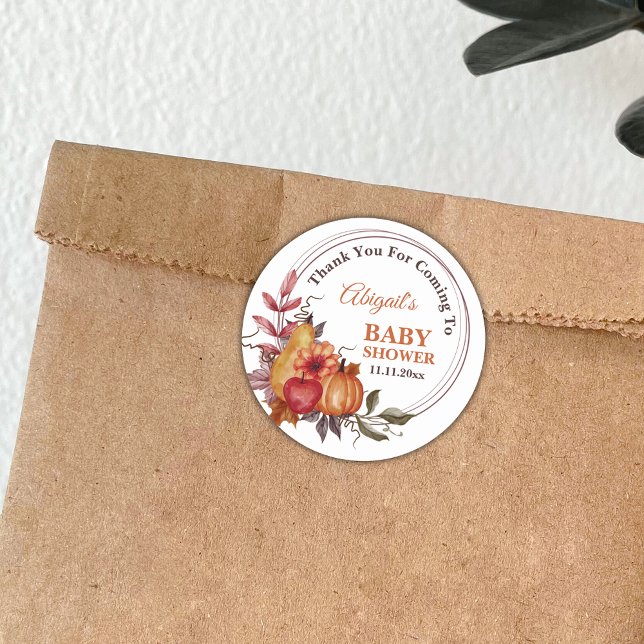 Little Pumpkin Fall Floral Baby Dusche Vielen Dank Runder Aufkleber (Von Creator hochgeladen)