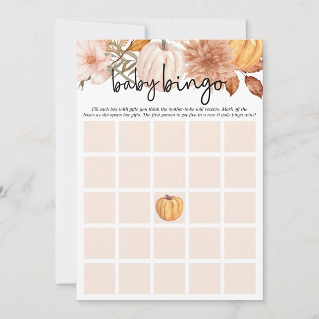 Little Pumpkin Fall Floral Baby Shower Bingo Card Einladung (Vorderseite)