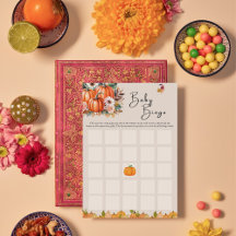 Little Pumpkin Fall Floral Baby Shower Bingo Card