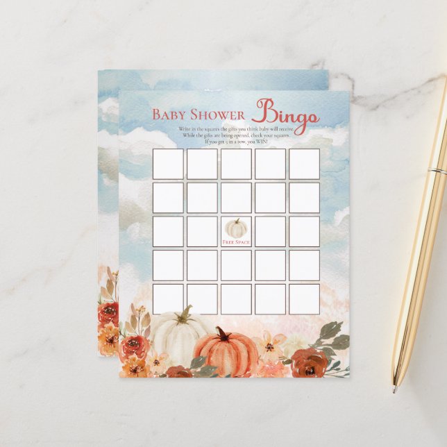 Little Pumpkin Fall Floral Girl Baby Shower Bingo (Vorderseite/Rückseite Beispiel)