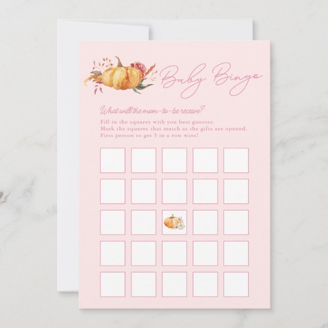 Little Pumpkin Fall Floral Shower Baby Bingo Card Einladung (Vorderseite)