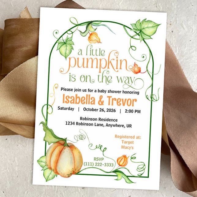 Little Pumpkin Fall Gender Neutral Baby Dusche Einladung (Little Pumpkin Fall Baby Shower Fairytale Invitation)