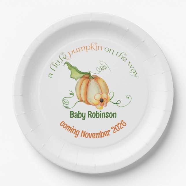 Little Pumpkin Fall Gender Neutral Baby Dusche Pappteller (Vorderseite)