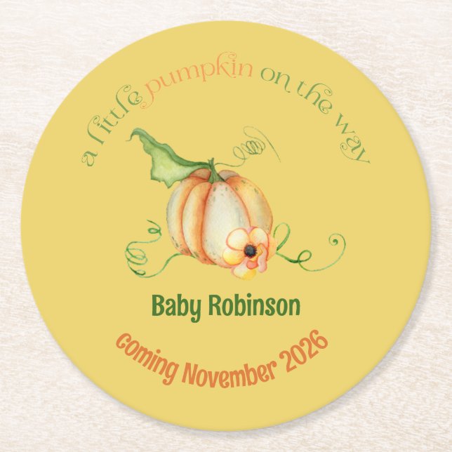 Little Pumpkin Fall Gender Neutral Baby Dusche Runder Pappuntersetzer (Vorderseite)