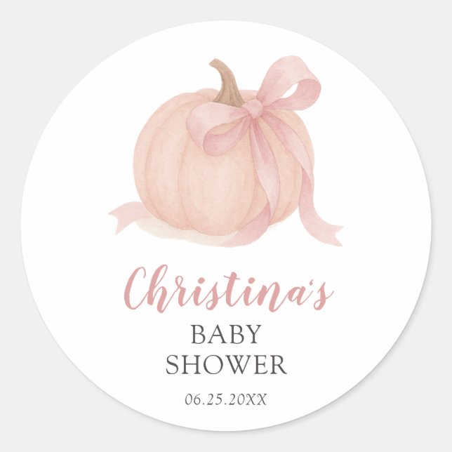 Little Pumpkin Fall Girl Babydusche Runder Aufkleber (Vorderseite)