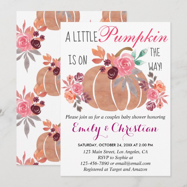 Little Pumpkin Fall Paare Baby Dusche Bläschen Einladung (Vorne/Hinten)