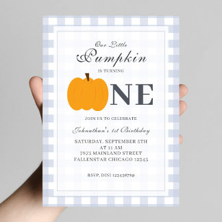 Little Pumpkin Fall Pastel Blue Erster Geburtstag Einladung