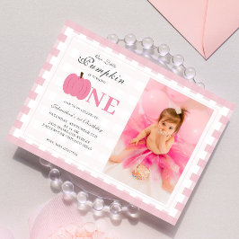 Little Pumpkin Fall Pastel Pink 1. Geburtstag Foto Einladung