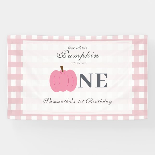 Little Pumpkin Fall Pastel Pink Erster Geburtstag Banner (Horizontal)