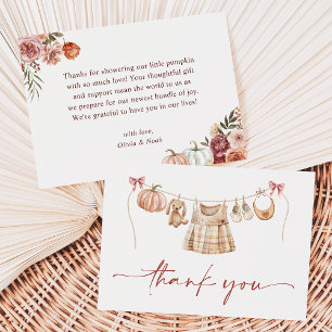 Little Pumpkin Fall Pink Floral Girl Babydusche Dankeskarte