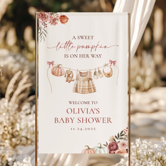 Little Pumpkin Fall Pink Girl Babydusche Willkomme Banner (Von Creator hochgeladen)