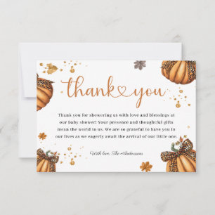 Little Pumpkin Fall Retro Leopard Bow Baby Dusche Dankeskarte