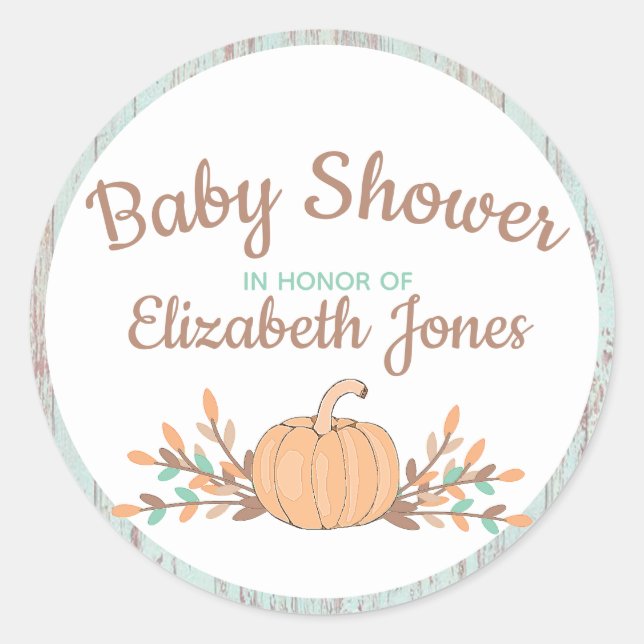Little Pumpkin Fall Rustic Baby Dusche Runder Aufkleber (Vorderseite)