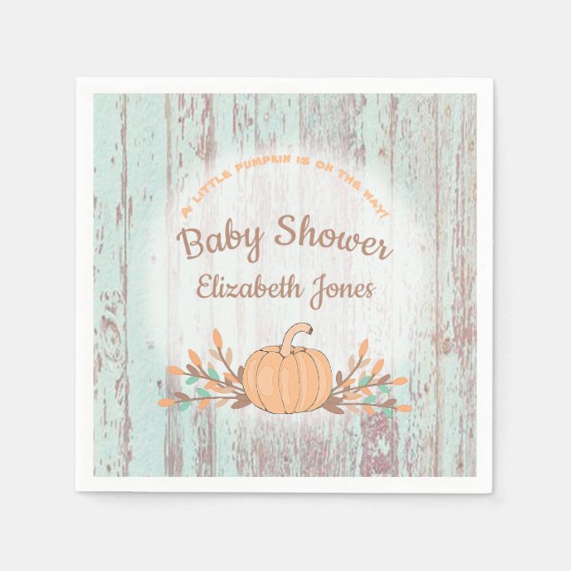 Little Pumpkin Fall Rustic Baby Dusche Serviette (Vorderseite)