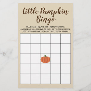 Little Pumpkin Fall Tan Baby Shower Bingo Card